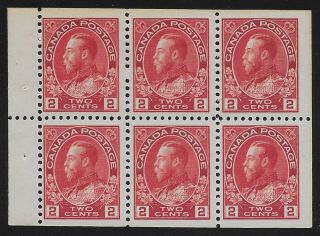 Canada Scott 106a No Hinge Booklet Pane 2 Cents George V " Admiral " Issue