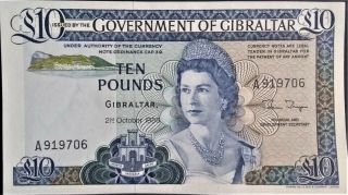 Gibraltar 10 Pounds Gem Unc 1986 P 22 Queen Elizabeth Qeii British Rock Pmg It