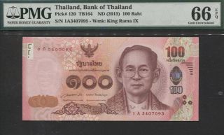 Tt Pk 120 Nd (2015) Thailand 100 Baht King Rama Ix Pmg 66 Epq Gem Uncirculated