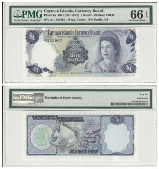 Cayman Islands Pick 1a 1971 1dollar Pmg66 Epq Gem Unc