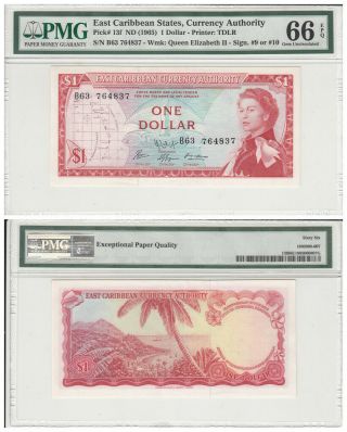 East Caribbean States Pick 13f 1965 1dollar Pmg66 Epq Gem Unc