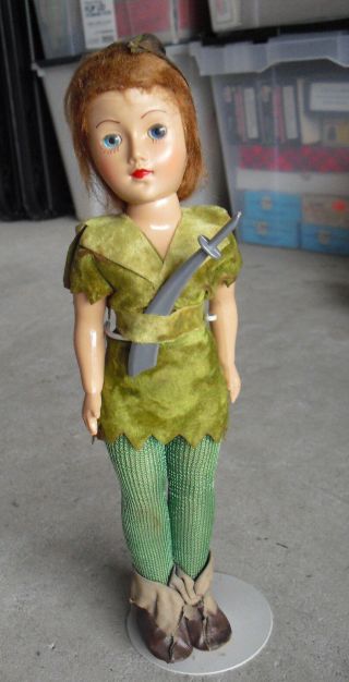 Vintage 1950s Hard Plastic Peter Pan Girl Character Doll 10 3/4 " Tall