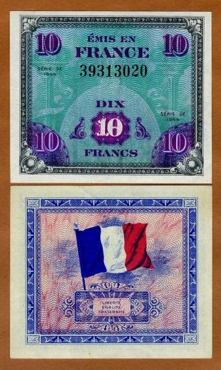 France,  10 Francs,  1944,  P - 116a Wwii,  Unc Allied Military Currency