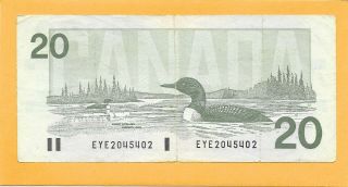 1991 Radar Note Canadian 20 Dollar Bill Eye2045402 (circulated)