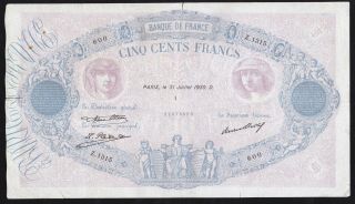 France - - - - - 500 Francs 1930 - - - - - Vg/f - - - - - - - -