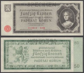 Bohemia & Moravia 50 Korun 1940 Unc Crisp Specimen Banknote Km 5s