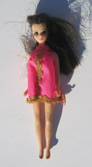 1970 Topper Dawn Angie Doll In Pink Go Go Mini Skirt Outfit Vintage Brunette