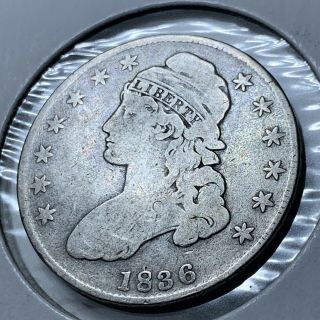 1836 50c Capped Bust,  Lettered Edge,  Silver Half Dollar Key Date