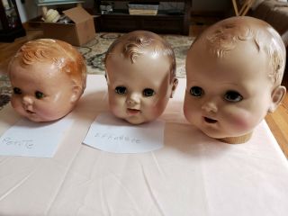 Doll Heads 2 Are Hard Plastic,  In.  Other Petite Head Is