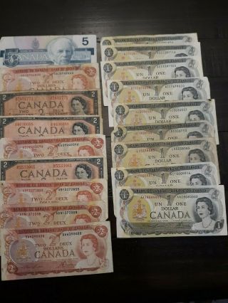 18 Notes - Canadian Bank Notes Set - 1954 - 1986 All Circulated $30 Face - - - 106