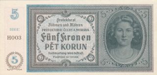 5 Korun Aunc Banknote From Bohemia Moravia 1940 Pick - 4