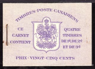 Canada Booklet Bk37e French,  1942 3 Paness/4,  2 Labels,  Type I,  Vf Panes