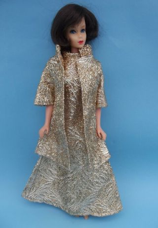 Vintage Barbie Doll Clone Gold Metallic Outfit Jacket & Evening Gown Dress Only