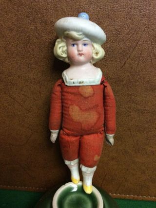 Antique 7 " German Bisque Head Doll Cloth Body