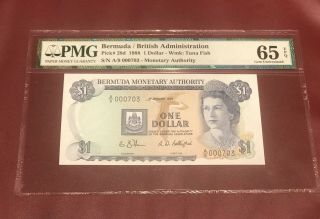 Bermuda British Administration 1 Dollar 1988 Pmg 65 Gem Unc P 28d Queen Elizabet