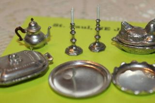 Vintage 8 Miniature Dollhouse 5 Steiff Pewter 3 Other Pewter Candle Holders,  Tray