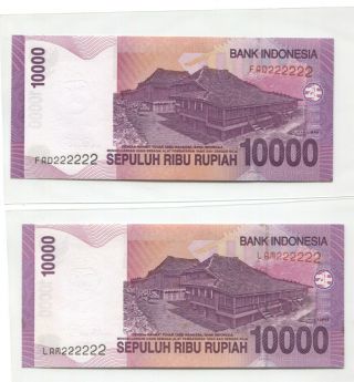 Indonesia 2005 Series 10,  000 Rupiah Solid Number Lam 222222,  Fad 222222