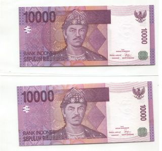 INDONESIA 2005 SERIES 10,  000 RUPIAH SOLID NUMBER LAM 222222,  FAD 222222 2
