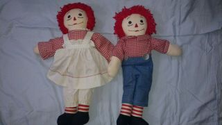 Vintage Raggedy Ann And Andy Dolls 19” Hand Crafted