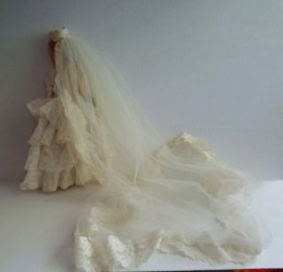 Vintage Wedding Dress and Extra Long Veil for Barbie Dolls Handmade Lace 2