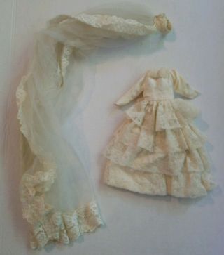 Vintage Wedding Dress and Extra Long Veil for Barbie Dolls Handmade Lace 3
