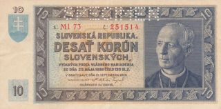 10 Korun Very Fine,  Specimen Banknote From Slovakia 1939 Pick - 4s