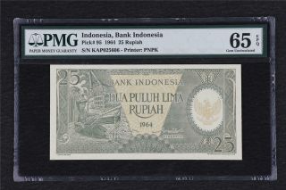 1964 Indonesia Bank Indonesia 25 Rupiah Pick 95 Pmg 65 Epq Gem Unc