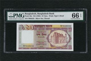 1982 Bangladesh Bangladesh Bank 10 Taka Pick 26c Pmg 66 Epq Gem Unc