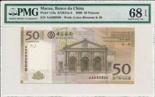 Banco Da China Macau 50 Patacas 2008 Prefix Aa Pmg 68epq