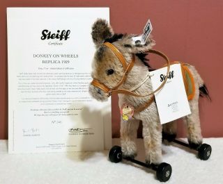 Steiff Donkey On Wheels,  403194,  Made In 2014,  Le 1000,  7 " Long,  No Box.