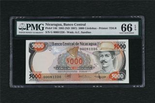 1985 Nicaragua Banco Central 5000 Cordobas Pick 146 Pmg 66 Epq Gem Unc
