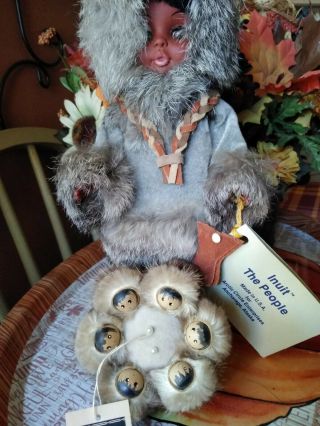 Arctic Eskimo Doll,  From Alaska.  Fur And Leather.  Pin Cushion.  Collectable.