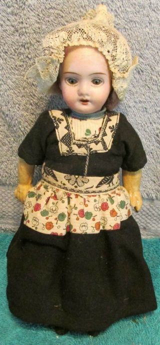 Antique 8 1/2 " Bisque Head Doll Incised 21 Germany Ethnic Dress Tiny Girl Sweet,