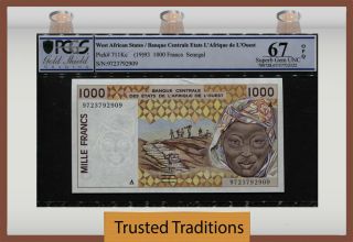 Tt Pk 711kc 1993 West African States / Senegal 1000 Francs Pcgs 67 Opq
