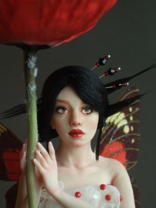 Ooak Poppy Fairy - Fantasy Sculpture Art Doll By Patrizia Cozzo