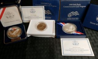 3 2008 " Bald Eagle " Proof Silver Dollar,  Uncirculated Silver & Half Clad Dollar