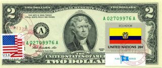 $2 Dollars 2013 Stamp Cancel Flag Of Ecuador Lucky Money Value $112.  50