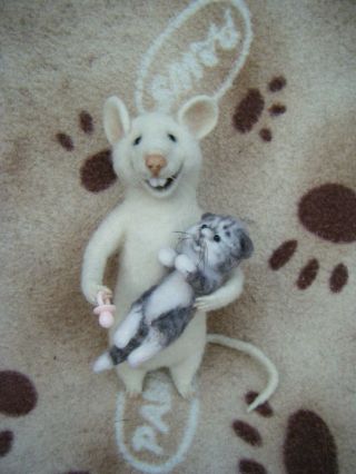 Ooak,  Needle Felted Mouse Called Clyde And His Kitten By Margo Toys Studio