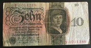 Germany Bank Note 10 Reichsmark 1924 October 11th.