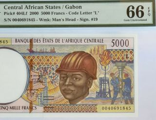 Central African States / L Gabon - 5000 Frs - 2000 - Pick 404lf Pmg 66 Epq Gem Unc