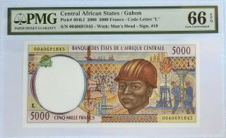 CENTRAL AFRICAN STATES / L GABON - 5000 FRS - 2000 - PICK 404Lf PMG 66 EPQ GEM UNC 2