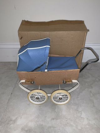Vintage Blue Baby Doll Pram Carriage Buggy Made In France By Red