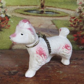 Vtg 50s Pink Poodle Puppy Dog Miniature Figurine Dollhouse Doll Animal Chalkware
