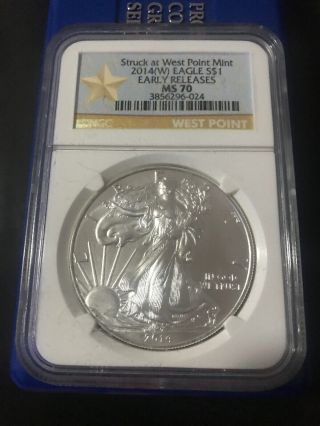 2014 - W $1 American Silver Eagle Dollar Coin Ngc Ms70 Er