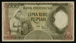 Indonesia (p063) 5000 Rupiah 1958 Vf,