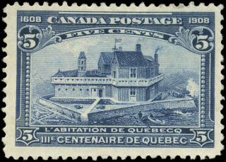 Canada 99 F - Vf Og Hr Dg 1908 Quebec 5c Blue Champlain 