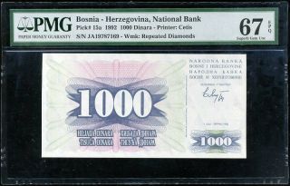 Bosnia 1000 1,  000 Dinara 1992 P 15 Gem Unc Pmg 67 Epq
