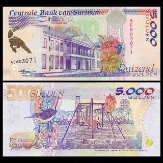 Suriname 5000 5,  000 Gulden,  1999,  P - 143b,  Unc