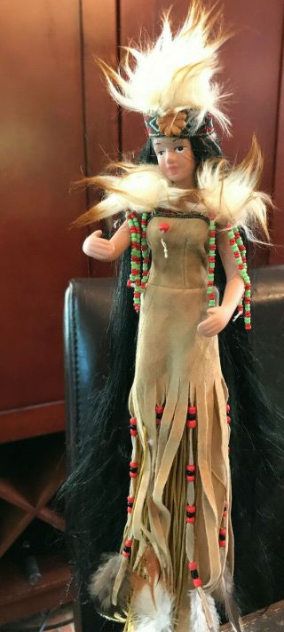 Native American Tassel Doll On Stand 15 " Feathers