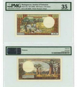 Madagascar - 100 Francs 1966,  Pmg Vf 35,  Pick 57 A
